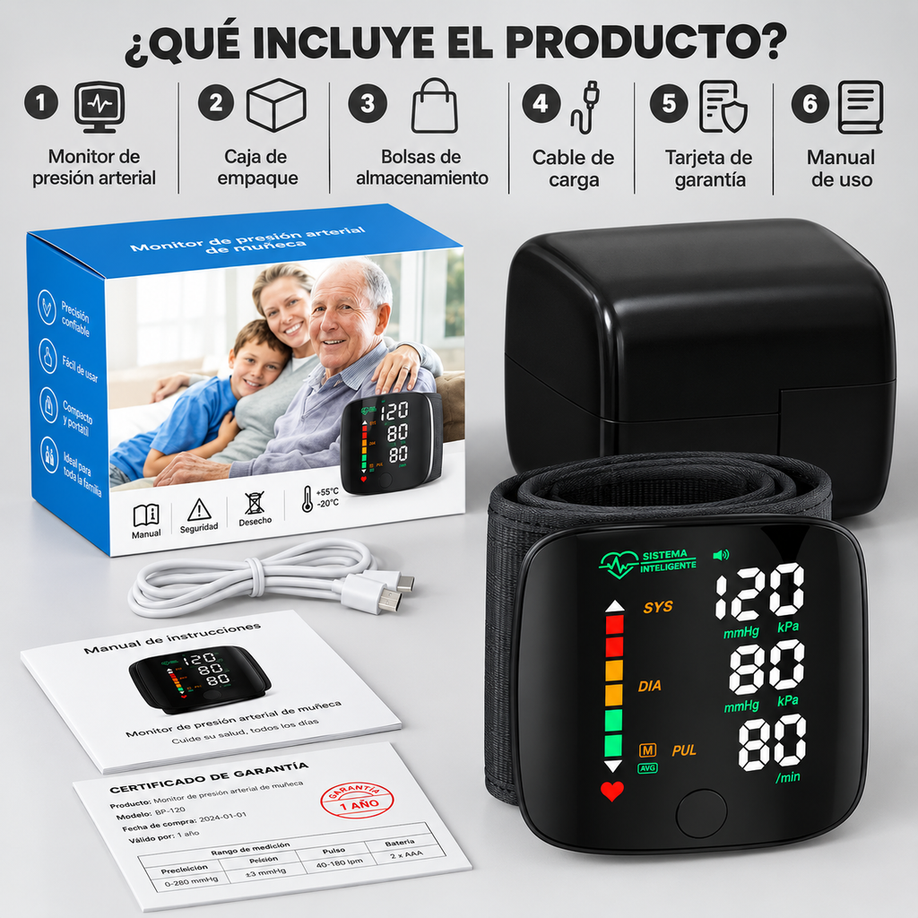 Monitor de Presión Digital de Muñeca: Pantalla Táctil, Voz en Español y Recargable USB C